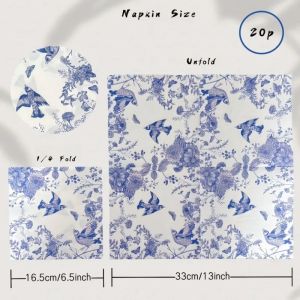 20pcs 33cm 2Layer Chinese Style Blue Flower and Bird Print Party Tissue Decoration Colored Paper Placemat DIY Decoupage Paper