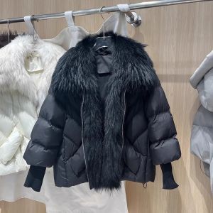 Áo Khoác Phao Lông Chồn Thật Cỡ Lớn Dành Cho Nữ OFTBUY Áo Khoác Lông Vũ Trắng Kiểu Dáng Rộng Rãi Tay Áo Dệt Kim Giữ Ấm Mùa Đông