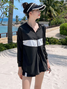 ReXiang Womens Swimming Suit 2023 Long Sleeve Hooded Four Piece Set Large Size Sporty Swimwear Polyester Material