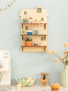 Aying Cute Artistic Cream Childrens Room Wall Mounted Multi-layer Wood Storage Shelf Display Organizer Toy Storage Rack