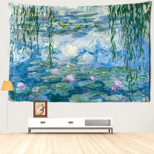 VIKAMA Mùa Hè Monet Hoa Súng HD Polyester Tấm Thảm Cho Phòng Khách Phòng Ngủ B&B Tường Nền Trang Trí Phòng Không Dệt Có Thể Giặt Bằng Máy