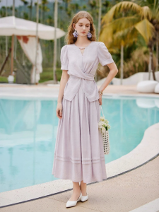 XIANGYING | Gentle Style French Lavender Purple Outfit Set Twist Top Skirt