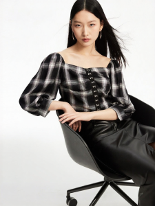 Vero Moda | Spring/Summer New Style Plaid Graceful Retro Seven-eighth Sleeve Blouse