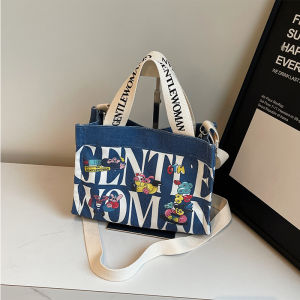 Casual Canvas Shoulder Bag for Women Letter Print Trendy Style Large Capacity Soft Handbag Leisure Crossbody Bag Female Model