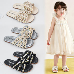 Pearl Decorated Little Girl Slipper Sandals