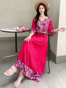 Váy Dài Bằng Lụa Cotton Pha Trộn Rộng Rãi Mùa Hè Năm 2024 Váy Dài Xếp Nếp Có Thắt Lưng Cho Phụ Nữ Ngoại Cỡ Đi Du Lịch