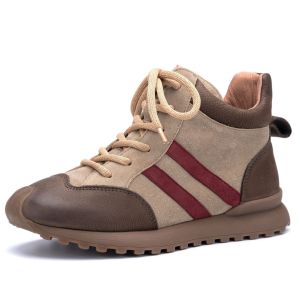 Leather Sport Shoes Womens Casual Footwear Low Help Lace up Flat Bottom All Match Boots Short Boots Female 2024 New