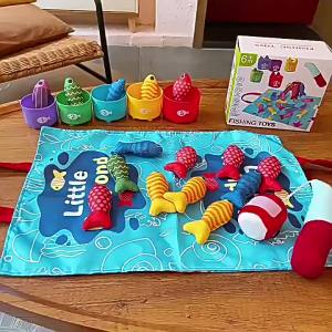Fishing Toy for Toddlers Soft Fabric Play Mat with Fish & Stacking Buckets Early Learning Educational Years Old Game