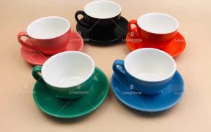 Professional Ceramic Coffee Cup Set Saucer Cappuccino Latte Cafe Color Mug Hot Drinks Tea Gift Present Cawan Minum Kopi Teh Air Hidang Raya