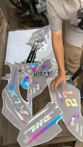 Decal Sticker KLX 150 BF Motif Hijau Strip Pelangi Full Body Keren D-A3-551