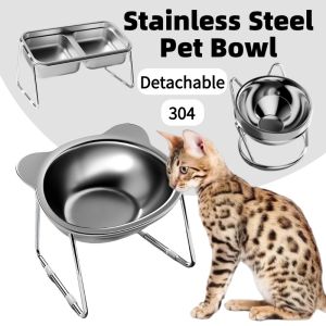 Stainless Steel Pet Bowl with Stand Bear Elevated 15° Tilt Neck Protecting Feeder Anti-overturned Thickened Cat Bowl Durable