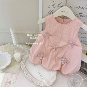 Pink Summer Infant Princess Skirt Cute Mushroom Bouquet Vest Sleeveless Baby Dress Versatile Breathable Cotton Polyester Blend