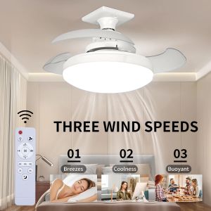 2 in 1 E27 Ceiling Fan Light with Remote Control Three Color Dimming Silent Invisible Fan Blade for Living Room Bedroom Office