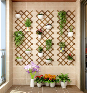 Wall Mounted Solid Wood Flower Rack Living Room Green Plant Display Grid Rack Artistic Style Decorative Element Country Style