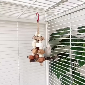 🇸🇬 Parrot Chew Toy: Natural Wooden Blocks with Nuts Loofah Carambola and Pine Cones Enrichment Toy