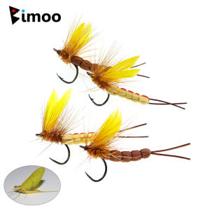 Bimoo 8PCS #8 #10 Yellow Drake Feather Wing Mayfly Barbed and Barbless Dry Fly Rocky River Bass Trout Fishing Flies Bait Lure