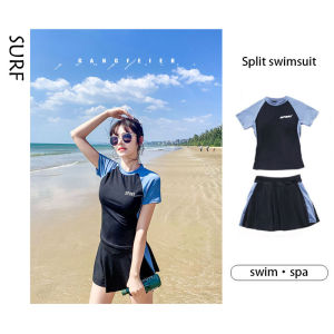SURF READY STOCK swimming suit for women plus size swimsuit women Short Sleeve Swimming Suit Skirt Swim Wear Elegant 泳衣女装保守Swimsuit Womens Split Two-piece Set Slimming beach wear 游泳装女 women swimwear 游泳衣女装  plus size swimsuit women