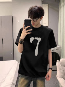 สีดำ เสื้อยืดแขนสั้นเฮฟวี่เวทเพียว ผ้าฝ้าย สำหรับผู้ชาย หลวม พรางหุ่น ฤดูร้อน อเมริกัน สไตล์เรโทร ลำลอง สวมใส่สบาย เสื้อท่อนบน