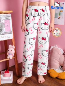 Sanrio | Quần Ngủ Cho Bé Gái Sanrio Hello Kitty Quần Da Lộn Dày Mùa Thu/đông Cho Trẻ Em 7-13Y Mùa Đông Mặc Nhà Dễ Thương Đan Len Polyester
