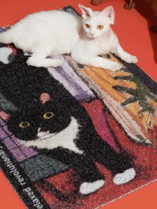 Indoor Home Entrance Mat Cartoon Cat Design Wear-Resistant Dirt-Proof Non-Slip Silk Loop Door Mat for Living Room