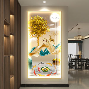 Modern Minimalist Entrance Decorative Painting Wall Art Vertical Corridor Nine Fish Diagram LED Light Luxury Home Decoration