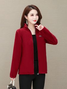 Moms Autumn Winter Fleece Jacket Womens Large Size Korean Loose Sweatshirt Mid-aged Short Outdoor Fleece Upper Apparel