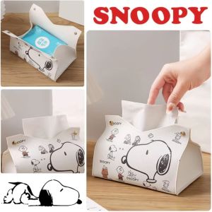 RESIGH FASHION 1Pcs Desktop Cloth Storage Snoopy Tissue Case Box Cartoon Waterproof Paper Napkin Holder PU Leather Napkin Box Table Decoration