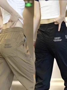 กางเกงลำลองชายผ้าไหมน้ำแข็ง แห้งเร็ว ทรงหลวม ทรงเก้าส่วน กางเกงขายาวทรงลำลอง ฤดูร้อน 2025 กางเกงขายาวทรงลำลอง