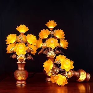 [GIÁ 1 CÂY] ĐÈN LED HOA SEN LƯU LY THỜ CÚNG TRANG TRÍ