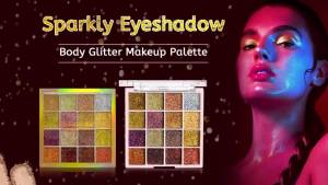 VERONNI | 16 Colors Glitter Eyeshadow Palette Shimmer Multicolor Golden Color Sparkle Sequin Finish Body Face Makeup Stage Party Makeup