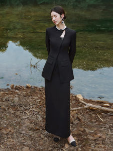 New Chinese Style Womens Suit Set Fashionable High-End Light Luxury Ethnic Wind Oblique Lapel Long Skirt Commute Outfit