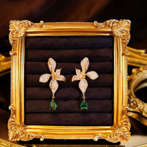 SEQUITO Luxury Indian Style Sparkly AAAAA Cubic Zircon Green Pendant Flower Long Drop Earrings Daily Party Gold Plated Jewelry SE1037