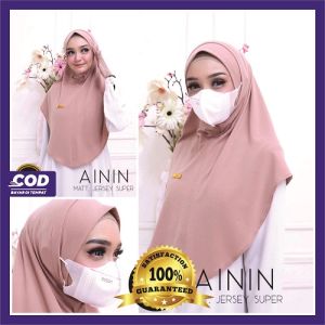 Kerudung Bergo HIjab Instan Lubang Masker dan Earphone Pad Antem Jersey Super Ainin Kartika Hijab