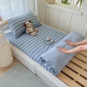 Dansunreve Single Zipper Bedsheet Student Stripe Plaid Print Dormitory Mattress Cover With Zip 2inch 拉链床单 Washed Cotton Simple Soft Skin-friendly Bedding Single Super Single Bed Sheet