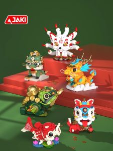 New National Trend Lion Dance Assembly Toy Blocks Intelligent Puzzle New Year Gift Lucky Carp Mythical Creatures Dragon