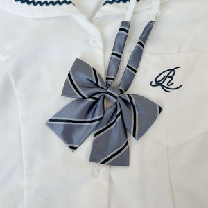 Shindek Striped Womens Shirt Butterfly Knot Collar Flower School Style Casual Necktie Fashionable Business Casual Clothing