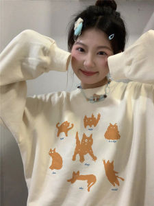 100% Pure Cotton American Retro Hoodless Sweatshirt Womens Oversize Lazy Style Small Size Top Comfortable Breathable