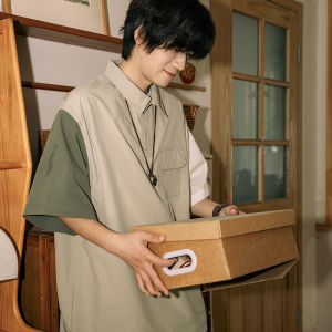 Loose Fit Short Sleeve Polo Shirt Retro Japanese Style Color Block Youth Casual Workwear T-Shirt for Men Summer Season