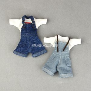 Blythe6 Doll Clothes White T-Shirt Denim Overalls Shorts Fashion Toy Accessories for Dolls by S.Ran Supermodel Heart Peach