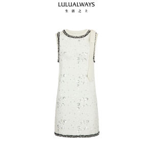 LULUALWAYS Elegant French Style Sleeveless Mini Dress Shiny Sequin Natural Waist Straight Cut Summer Dress for Young Women