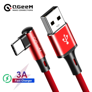 QGEEM USB Type C Cable For Samsung Note 8 S8 Xiaomi Mi 90 Degree Cell Phone Type C Cable Fast Charging Cable USB C Charger Cable
