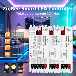 DOMRAEM 20A Zigbee3.0 5 in 1 / 3 in 1 / RGBCCT LED Strip Controller Smart Dimmer Works with HU*E SmartThings Tuya Smartlife Alex