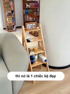 BOHO Ghế thang gỗ tự nhiên Ghế thang dùng cho gia đình Ghế thang gấp gọn có thể mở rộng Sử dụng trong nhà Thang chữ A Đa chức năng