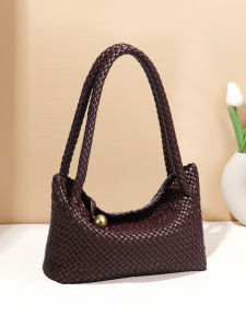 Womens Basket Weaving Handbag Soft Leather Underarm Bag for Office Use Lightweight Luxury Single Shoulder Bag Casual Style