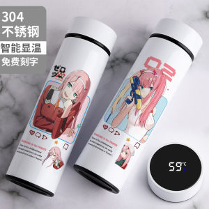 Smart Large Capacity Anime Thermos Temperature Display Student Water Cup Stainless Steel Insulated Mug High Aesthetic Value