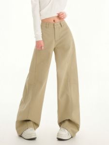 American Style High Waist Wide Leg Jeans Womens Fleece Lined Thickened Loose Knife Edge Pants Draping Floor Length Pants