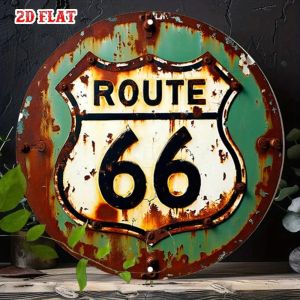 Vintage Route 66 Metal Sign Rustic Aluminum Wall Art Home Garage Bar Decor 8x8