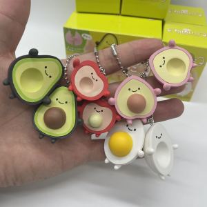 Bandai | Cute Avocado Cherry Charm Beans Eyes Two-Piece Food Keychain Mini Bag Pendant Blind Box Portable Decorative Accessory For Girls