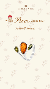 MILLENNE Multifaceted Baltic Amber Triad Silver Adjustable Ring with 925 Sterling Silver (MLP-01)
