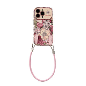 Artistic Vintage Oil Painting Flower Phone Case for Apple 16ProMax Womens Style with Lanyard Leather Protection Shell